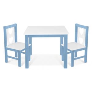 BABY NELLYS Dětský nábytek - 3 ks, stůl s židličkami - modrá , bílá, B/02