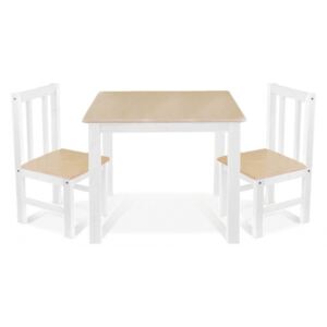 BABY NELLYS Dětský nábytek - 3 ks, stůl s židličkami - přírodní II. , bílá, D/03