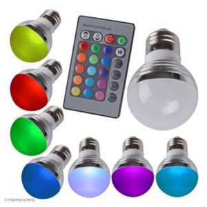 RGB LED Žárovka 3W kulatá E27 (Žárovka kulatá LED 3W RGB s dálkovým ovladačem)