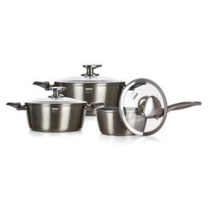 BANQUET Sada nádobí s nepřilnavým povrchem METALLIC PLATINUM, 6ks