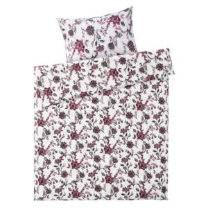 MERADISO® Saténové ložní prádlo, 140 x 200 cm (květiny/červená/šedá/bílá)
