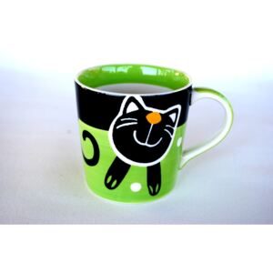 Zelený hrnek veselá kočka 0.42L rozšířený