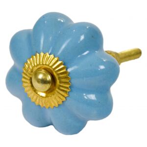 Malovaná porcelánová úchytka na šuplík, nebesky modrá květina, průměr 4,5cm