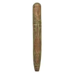 Domorodá maska z balzového dřeva, zelená patina, 22x155cm