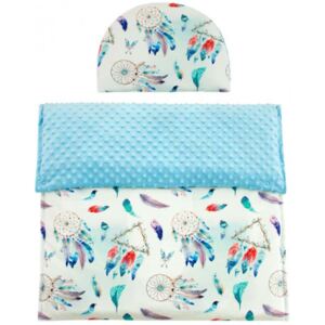 ESITO Luxusní dětská deka s polštářem do kočárku MINKY 3 v 1, Barva modrá, Velikost 65x85, 35x27 cm