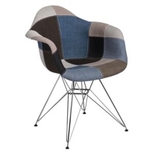 Designová židle DAR čalouněná, patchwork modrá/šedá