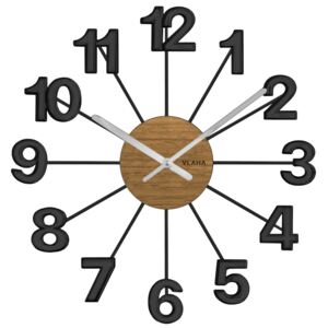 VLAHA Dřevěné černé hodiny VLAHA DESIGN vyrobené v Čechách VCT1071 (hodiny s vůní dubového dřeva a certifikátem pravosti a datem výroby)