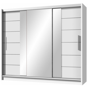 Šatní skříň 250 cm se zrcadlem s posuvnými dveřmi a korpusem v bílé barvě KN596