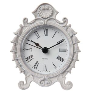 Stolní hodiny kovové bílé 8 x 9 cm (Clayre & Eef)