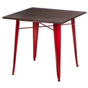 Culty Červený kovový jídelní stůl Tolix 81 x 81 cm s borovicovou deskou