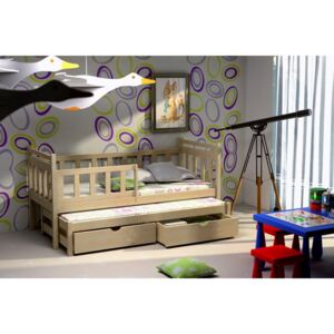 Dětská postel s výsuvnou přistýlkou DPV 004 + zásuvky 200 cm x 90 cm Bezbarvý ekologický lak