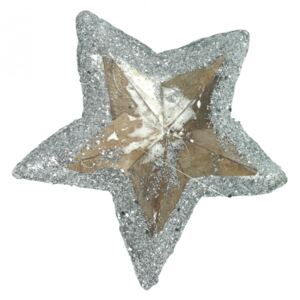 Hvězda 05 dřevěná natur + glitter 05 - 10 cm