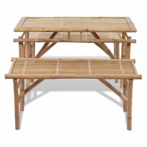 Zahradní piknikový set stůl + 2 lavice bambusový
