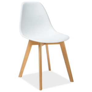 Jídelní plastová židle v bílé barvě s dřevěnou konstrukcí KN900