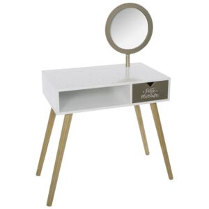 Toaletní stolek pro holčičky v bílé a zlaté barvě, kosmetický stolek, toaletní stolek se zrcadlem, moderní toaletní stolek, komoda toaletní stolek