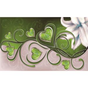 Postershop Fototapeta: Srdíčka a lilie (zelené) - 184x254 cm