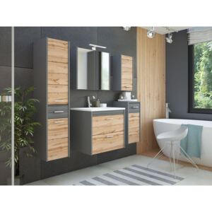 Koupelnový nábytek Zabin, Barva: šedý + dub wotan, Sifon k umyvadlu: ne, Baterie: bez baterie