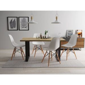 Moderní stůl Scarlett 200 + sada čtyř židlí Betty, Barva: černý lesk + dub , Barva: Bíla