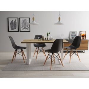 Moderní stůl Scarlett 200 + sada čtyř židlí Betty, Barva: bílý lesk + dub , Barva nožiček : černa