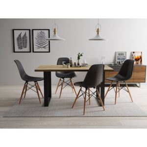 Moderní stůl Scarlett 200 + sada čtyř židlí Betty, Barva: černý lesk + dub , Barva nožiček : černa