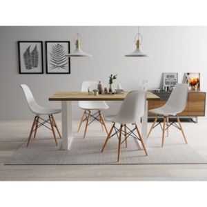 Moderní stůl Scarlett 200 + sada čtyř židlí Betty, Barva: bílý lesk + dub , Barva: Bíla
