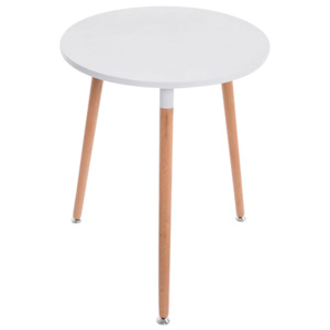 Kulatý jídelní stůl 60 cm v bílé barvě s dřevěnou podnoží DO209