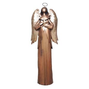 Veliký plechový bronzovo-zlatý anděl - 26*11*74cm