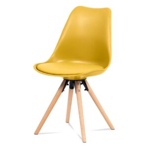 Jídelní židle, žlutý plast+ekokůže, nohy masiv buk + rám černý kov CT-805 YEL