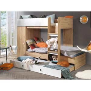 Dvoupatrová postel s přistýlkou SMART 2 - dub artisan/bílá