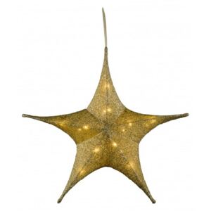 Zlatá textilní Hvězda na zavěšení s LED osvětlením - 65 cm