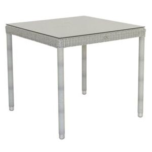 Alexander Rose Ratanový jídelní stůl Classic, Alexander Rose, čtvercový 80x80x74 cm, umělý ratan kulatý, barva bílá, tvrzené sklo
