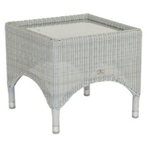 Alexander Rose Ratanový odkládací boční stolek Classic, Alexander Rose, čtvercový 47x47x42,5 cm, umělý ratan kulatý, barva bílá, tvrzené sklo