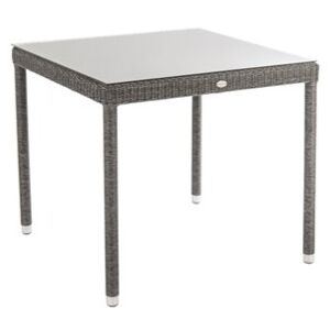 Alexander Rose Ratanový jídelní stůl Monte Carlo, Alexander Rose, čtvercový 80x80x74 cm, umělý ratan kulatý, barva šedá, tvrzené sklo