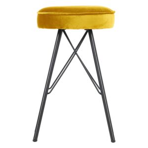 Žlutá barová stolička se sametovým potahem WOOOD, výška 53 cm