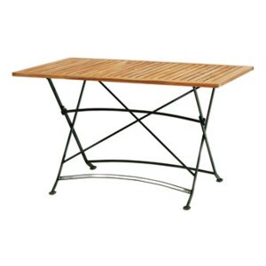 Ploss Kovový skládací jídelní stůl Verona, Ploss, obdélníkový 130x80x75 cm, kovový rám, barva zelená, teak