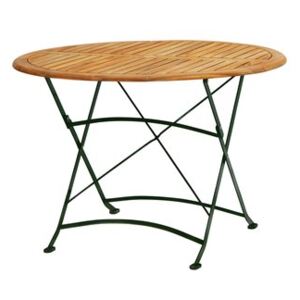 Ploss Kovový skládací jídelní stůl Verona, Ploss, kulatý 110x75cm, rám kov barva zelená, lamely teak