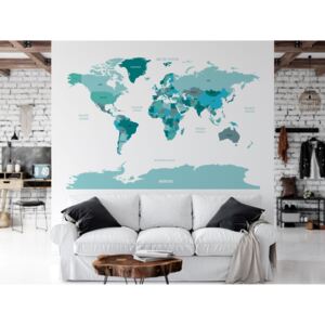 Mapa světa na zeď modrá - Samolepka na zeď
