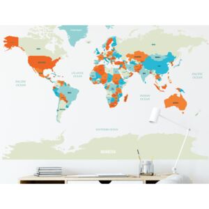 Mapa světa na zeď oranžová - Samolepka na zeď