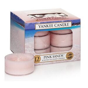 Yankee Candle - čajové svíčky Pink Sands (Růžové písky) 12 ks (Odplujte na exotický ostrov s překrásnou směsí svěžích a zářivých citrusů, sladkých květinových tónů a kořeněnou vanilkou. Osvěžující, jemná a žensky delikátní vůně.)