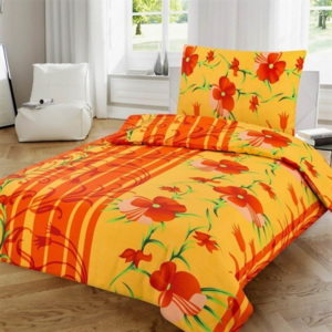 Jahu povlečení bavlna 2 oranžovo žluté s květy 140x200+70x90 cm