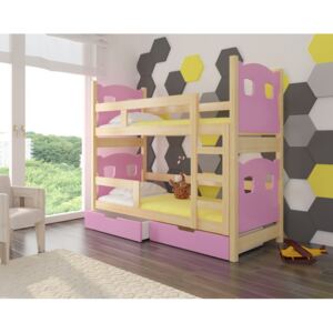 ADRK Dětská patrová postel MARABA Provedení: Růžová/borovice