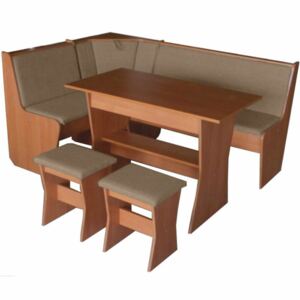 Jídelní set Tempo Kondela Corner, lavice + stůl + 2x taburet, olše / látka sv.hnědá