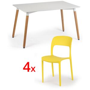 Jídelní stůl 120x80 + 4x plastová židle REFRESCO žlutá