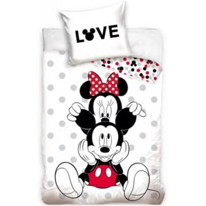 Carbotex • Bavlněné ložní povlečení Mickey & Minnie Mouse - motiv LOVE - 100% bavlna - 70 x 90 cm + 140 x 200 cm