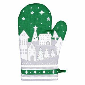 Forbyt Vánoční chňapka Zimní vesnička zelená, 18 x 28 cm