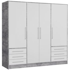Šatní skříň Jupiter, 207 cm, šedý beton/bílá