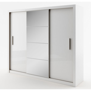 Šatní skříň 250 cm s posuvnými dveřmi v bílé barvě se zrcadlem typ 01 KN343