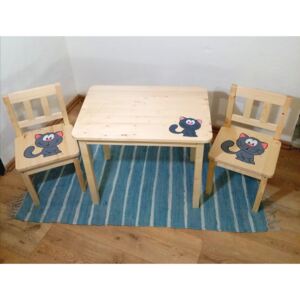 Golam Dětský dřevěný stoleček a židličky set Set: Stoleček a 2 židličky, Motiv: Kočička