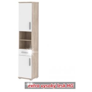 Koupelnová vysoká skříňka LESSY LI 05 dub sonoma/bílá vysoký lesk - TempoKondela