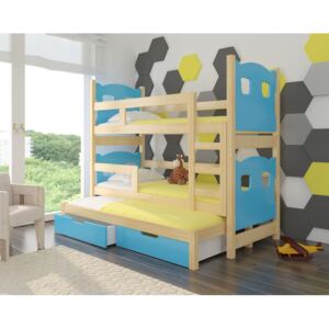ADRK Dětská patrová postel LETICIA Provedení: Modrá/borovice